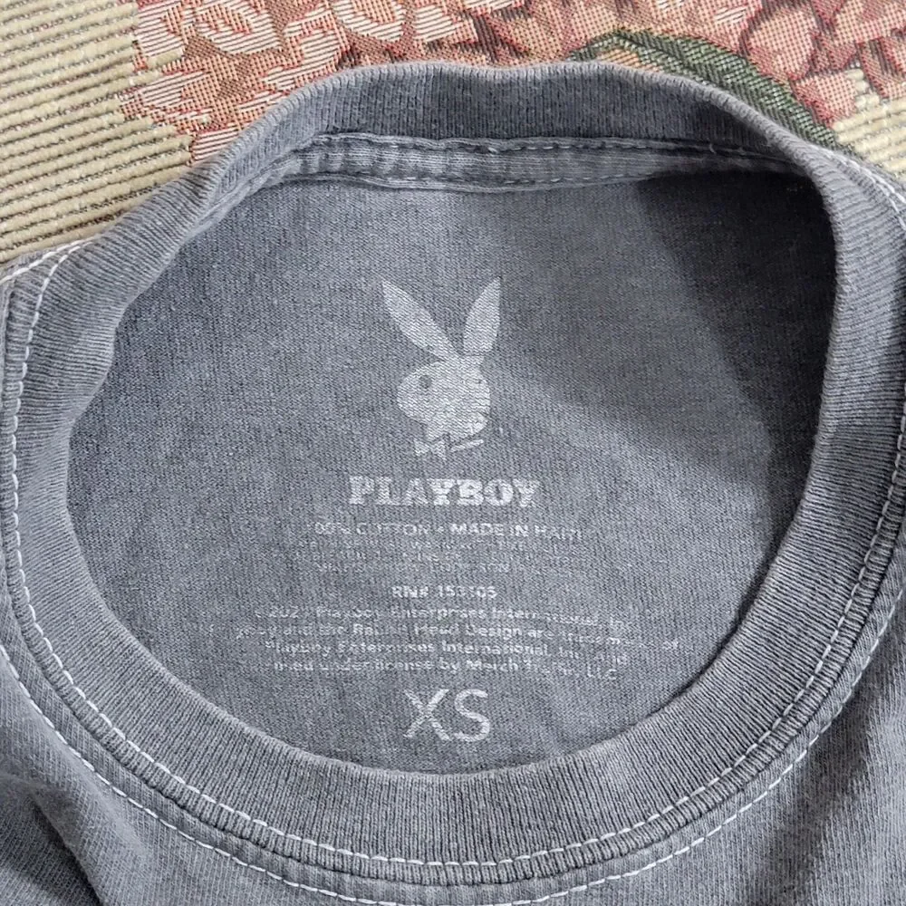 Playboy T-Shirt Womens XS Gray Short Sleeve Logo Official Licensed Graphic Tee